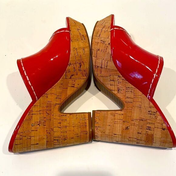 Tahari Orange Sandal Cork Heel Platforms Size 9.5 - Picture 6 of 7